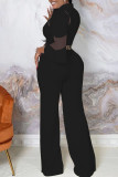 Black Sexy Solid Patchwork O Neck Straight Jumpsuits(Without Belt)