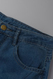 Jeans de mezclilla de cintura alta con estampado de calle casual azul