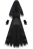 Black Halloween Fashion Patchwork Contrast Turtleneck Irregular Dress
