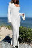 Белые модные однотонные прямые платья в стиле пэчворк с V-образным вырезом
