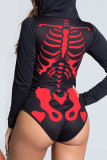 Red Fashion Casual Print Patchwork Hooded Collar Skinny Romper (With Mask)