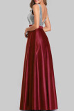 Burgundy Sexy Elegant Solid Patchwork V Neck Evening Dress Dresses