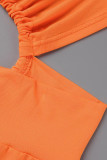 Macacão reto laranja sexy sólido vazado patchwork com alça de espaguete