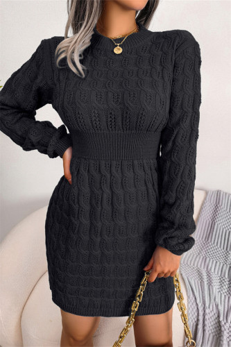 Black Fashion Casual Solid Patchwork O Neck Long Sleeve Dresses