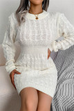 Witte mode casual effen patchwork O-hals jurken met lange mouwen