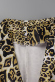 Gola com estampa de leopardo moda casual estampa patchwork manga longa duas peças