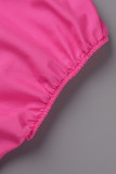 Top taglie forti con colletto asimmetrico con stampa di lettere casual alla moda rosa