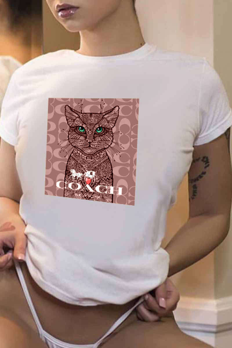 

White Fashion Casual Print Letter O Neck T-Shirts