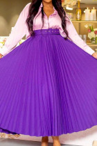 Purple Casual Solid Patchwork Fold With Belt Loose High Waist Straight Solid Color Bottoms