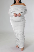 Witte sexy effen patchwork vouw uit de schouder kokerrok plus size jurken