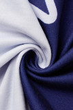 Blaues, modisches, lässiges Patchwork-Kleid mit V-Ausschnitt und kurzen Ärmeln