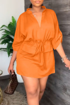 Tangerine Casual Solid Patchwork Kordelzug V-Ausschnitt Gerade Kleider
