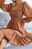 ブルゴーニュ ファッション カジュアル ソリッド パッチワーク スクエア カラー ロング スリーブ ドレス
