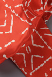 Rode Mode Casual Print Patchwork V-hals Jurken met Lange Mouwen