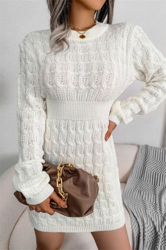 White Fashion Casual Solid Patchwork O Neck Long Sleeve Dresses