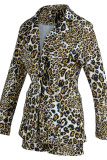 Gola com estampa de leopardo moda casual estampa patchwork manga longa duas peças