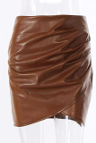 Lápis de cintura alta marrom claro moda com dobra sólida e cintura alta calcinha cor sólida