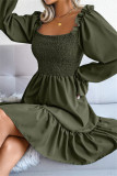 ブルゴーニュ ファッション カジュアル ソリッド パッチワーク スクエア カラー ロング スリーブ ドレス