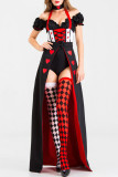 Body regolari con stampa patchwork rossa con spalle scoperte alla moda di Halloween