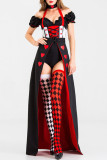 Rote, schulterfreie, normale Bodys im Patchwork-Stil mit Halloween-Modedruck