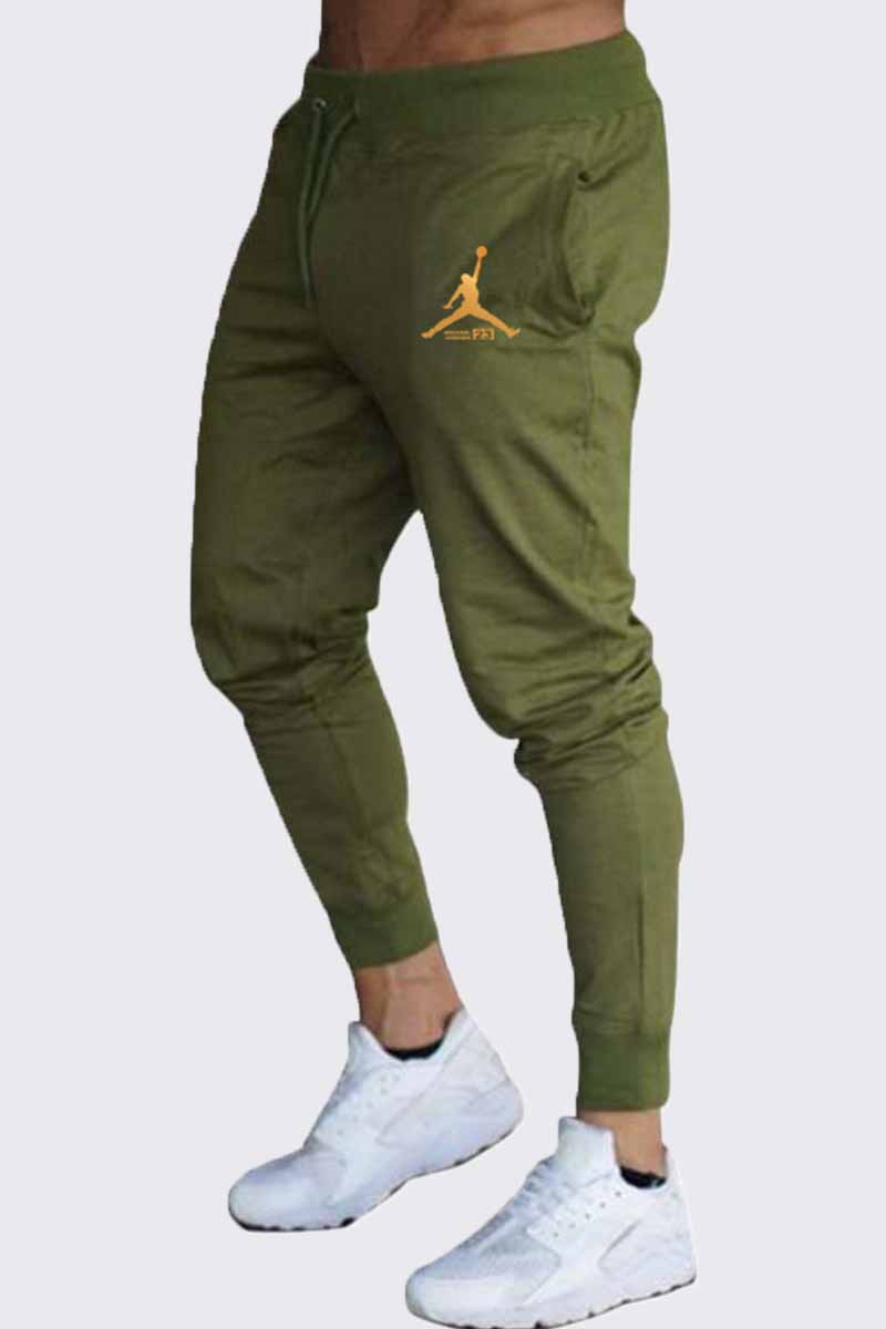 

Army Green Fashion Casual Print Letter Mid Waist Pencil Pants