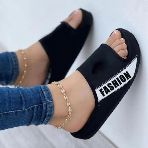Black Fashion Casual Patchwork Letter Printing Round Comfortable Shoes