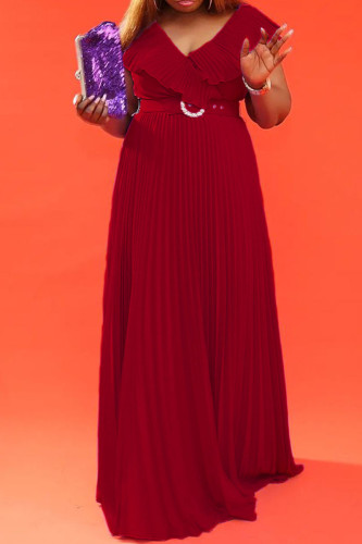 Бордовые элегантные однотонные прямые платья в стиле пэчворк с V-образным вырезом и V-образным вырезом (с поясом)