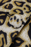 Stampa leopardata moda casual stampa patchwork colletto turndown manica lunga due pezzi