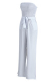 White Sexy Solid Patchwork With Belt Strapless Straight Jumpsuits