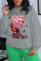 Серые модные винтажные топы с круглым вырезом в стиле пэчворк с принтом бабочки