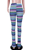 Pantalones con estampado de rayas de calle de moda con estampado de retazos de talle alto con estampado completo azul púrpura