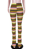 Pantalones con estampado completo de altavoz de cintura alta con estampado de rayas de calle de moda rosa amarillo