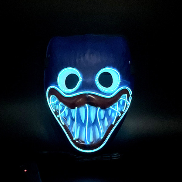 Máscara de Halloween Assustadora Azul Escuro Máscara de Luz LED Cosplay Brilhando no Traje de Máscara Escura Máscaras Faciais de Halloween