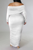 Blanco sexy sólido patchwork doblar fuera del hombro falda lápiz vestidos de talla grande