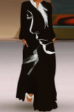Черное абрикосовое модное повседневное платье с принтом в стиле пэчворк с V-образным вырезом и длинным рукавом