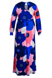 Green Casual Print Bandage Patchwork O Neck Straight Plus Size Dresses