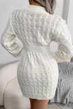 Robes à manches longues à col rond en patchwork uni à la mode blanche