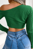 Khaki Fashion Casual Solid Patchwork Oblique Collar Tops