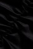 Zwarte sexy effen patchwork spleet hete boor schuine kraag jurken