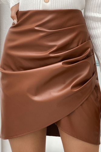 Lápis de cintura alta marrom claro moda com dobra sólida e cintura alta calcinha cor sólida