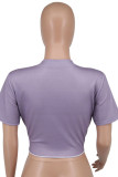Purple Sexy Print Tassel Patchwork T-Shirts