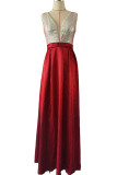 Бордовое сексуальное элегантное однотонное вечернее платье в стиле пэчворк с V-образным вырезом Платья