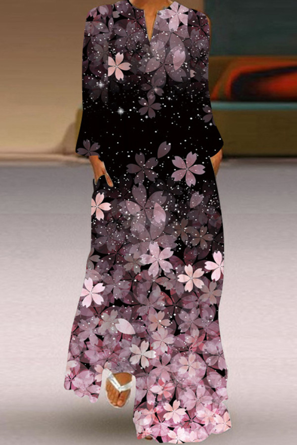 Черно-розовые модные повседневные платья в стиле пэчворк с V-образным вырезом и длинными рукавами