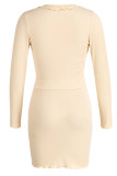 Apricot Sexy Casual Solid Bandage V Neck Long Sleeve Two Pieces