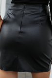 Pantalones de lápiz de cintura alta ajustados con pliegues sólidos de moda negra Pantalones de color sólido