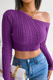 Tops de cuello oblicuo de patchwork sólido casual de moda púrpura