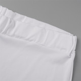Branco moda casual patchwork sólido fenda decote em v plus size duas peças