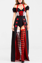 Body regolari con stampa patchwork rossa con spalle scoperte alla moda di Halloween