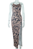 ブラック ファッション セクシー プリント ハイオープニング スパゲッティ ストラップ ペンシル スカート ドレス