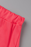 ローズレッドファッションカジュアルレタープリントベーシックOネック半袖ツーピース